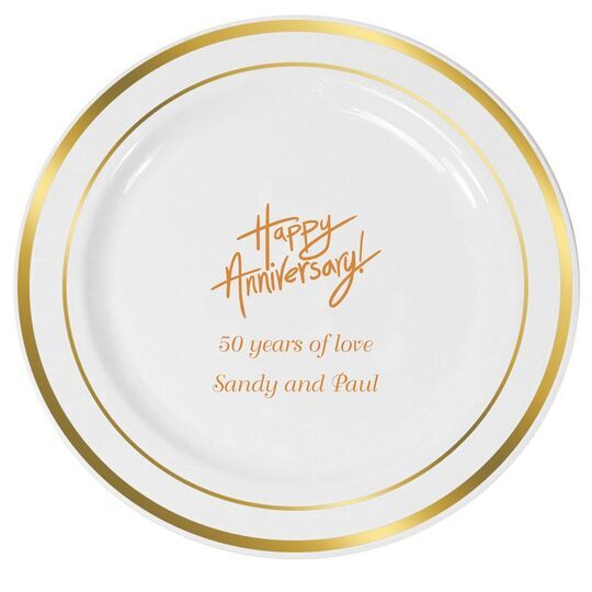 Fun Happy Anniversary Premium Banded Plastic Plates